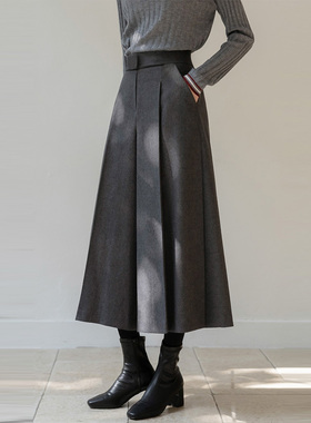 灰色毛呢八分阔腿裤女秋冬百搭小个子裙裤宽松显瘦时髦宽腿直筒裤