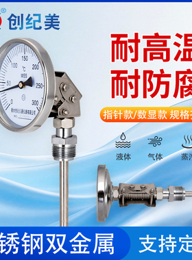 工业用WSS581全不锈钢万向型双金属温度计管道温度表反应釜插入式