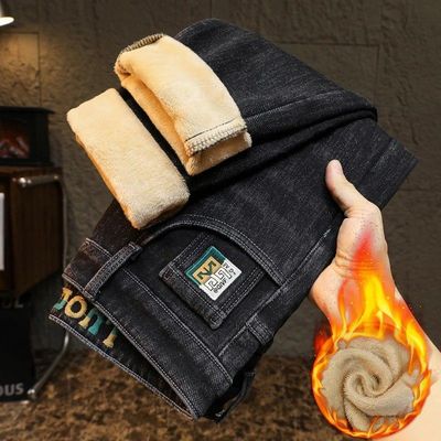 牛仔裤男款2025冬季新款韩版时尚印花百搭弹力小直筒长裤男生潮流