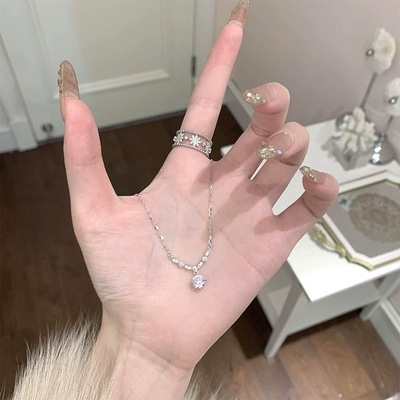 S925纯银爆闪水滴钻石项链轻奢小众精致高颜值气质锁骨链2025新款