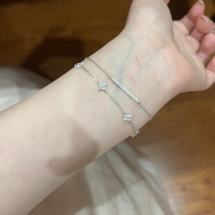 S925纯银赵露思同款小排钻手链女生小众设计高级感精致四叶草手镯