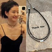 孙千同款 项圈lucky双层黑色皮绳颈带女choker项链锁骨链小众设计