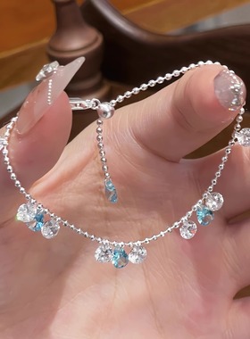 薄荷曼波蓝色纯银手链女生轻奢小众高级感精致2024年新款叠戴手饰