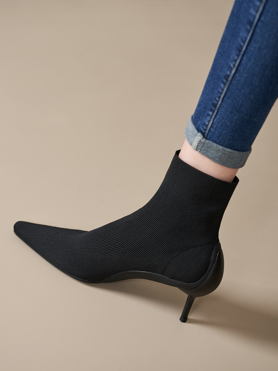 BOOTS FOR WOMEN 2024 AUTUMN AND WINTER NEW SOCK BOOTS HIGH HEEL POINTED TOE STILETTO HEEL SKINNY BOOTS SMALL HEEL FRENCH TEMPERAMENT SKINNY BOOTS