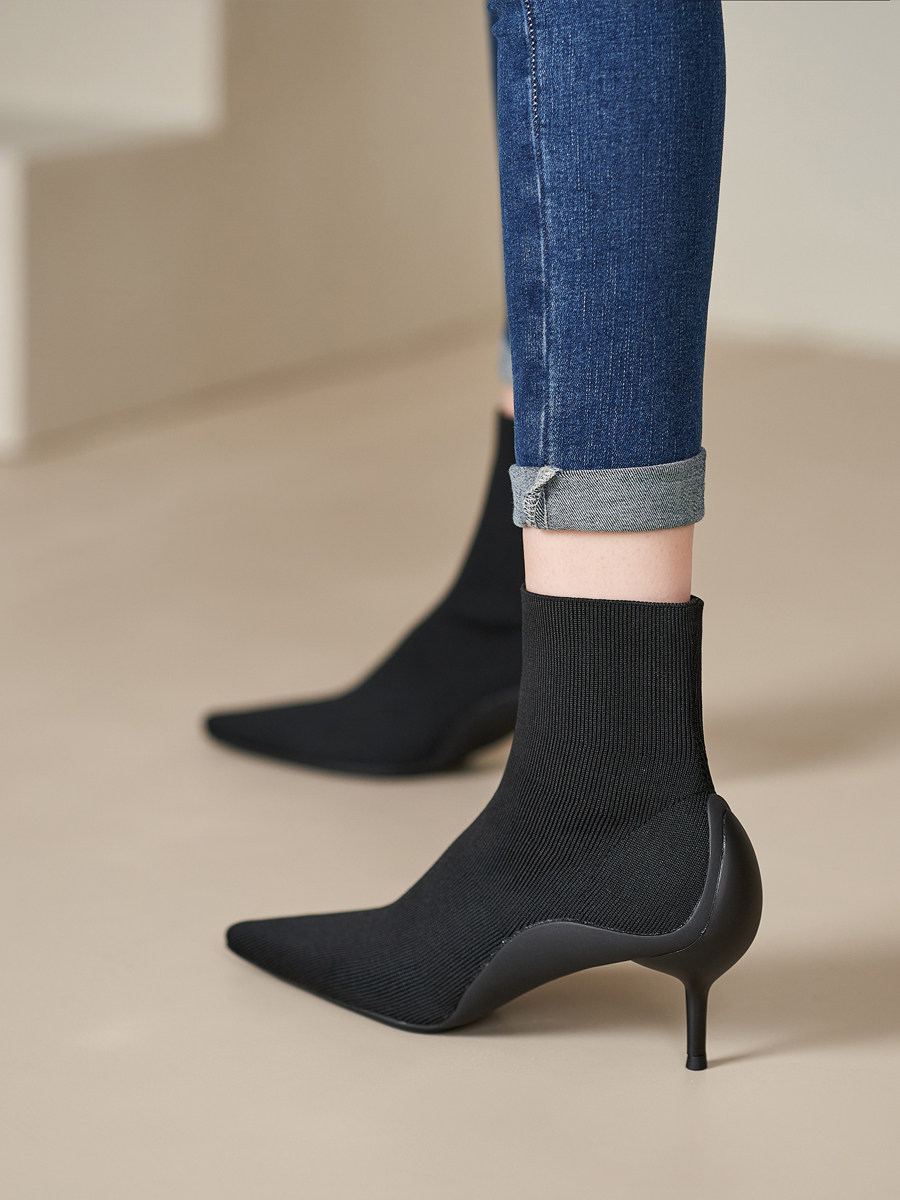 BOOTS FOR WOMEN 2024 AUTUMN AND WINTER NEW SOCK BOOTS HIGH HEEL POINTED TOE STILETTO HEEL SKINNY BOOTS SMALL HEEL FRENCH TEMPERAMENT SKINNY BOOTS