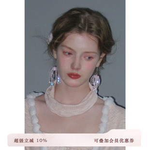 流苏设计粉色蝴蝶结 白色珍珠串珠耳环 2025AW 俗集原创