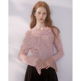 女春装 粉色上衣内搭打底衫 镂空拼接别致设计感针织衫 俗集原创
