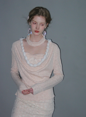 俗集原创 25AW-2 粉色蕾丝/条纹波点抹胸短裙+长袖罩衫修身三件套