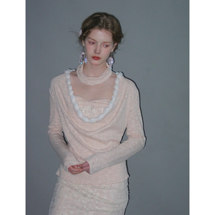 粉色蕾丝 条纹波点抹胸短裙 长袖 俗集原创 修身 罩衫 三件套 25AW