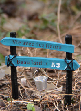 卡通创意立体树脂蓝色路标水桶园艺多肉花插插件居家装饰