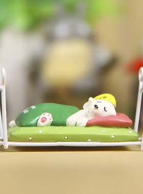 卡通创意立体树脂办公室小狗躺铁床上睡觉园艺花插插件居家装饰