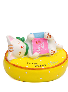 卡通创意立体树脂抱书猫咪躺坐垫园艺多肉花插插件居家装饰