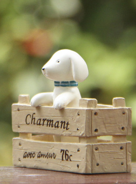 卡通创意立体树脂小狗木箱园艺多肉花插插件居家装饰