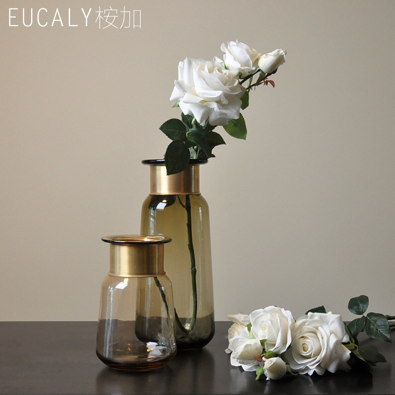 桉加EUCALY黄铜玻璃茶色花器花瓶欧式客厅餐厅玻璃金色茶色样板间|msdalam kategori Aksesori rumah, pasu/bunga/bunga tiruan/perhiasan imitasi, bunga/pasu, pasu - dari Buy2taobao.com untuk memberikan perkhidmatan ejen Taobao profesional membeli