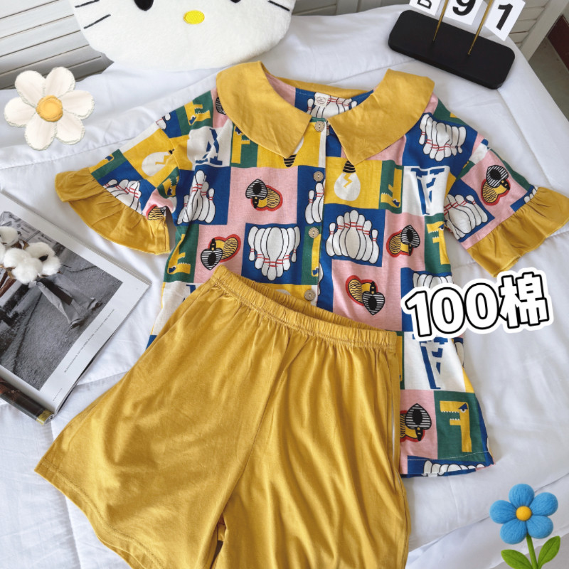 甜美睡衣女夏薄款纯棉开衫短袖