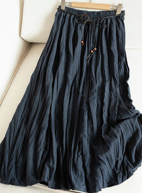 气质简约！松紧高腰A字褶皱蓬松飘逸大裙摆纯色半身裙女裙U04723