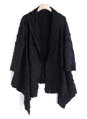 立体san宅褶皱无门襟不规则衣摆纯色时尚开衫衬衫外套C02917