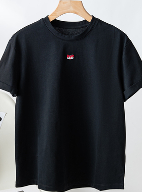 狐狸刺绣 夏季圆领短袖百搭直筒简约棉混纺T恤上衣 C05032