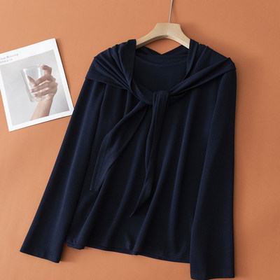 纯色百搭上衣+同色系披肩 宽松透气慵懒风长袖上衣女C07622