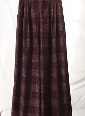 色织格纹拼色格子裤 高腰宽松阔腿长款新年红休闲裤子女 U19923