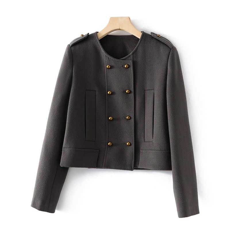 毛呢外套 圆领正肩小金扣全羊毛短款毛呢外套 W04832,女装/女士精品,毛呢外套,淘宝优惠券,粉丝福利购,淘宝优惠卷