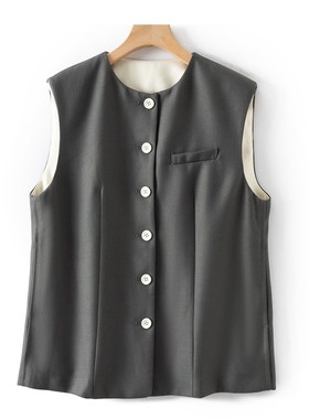 时尚美衣！细腻羊毛羊绒 秋日纯色系斜纹肌理圆领无袖马夹W08413