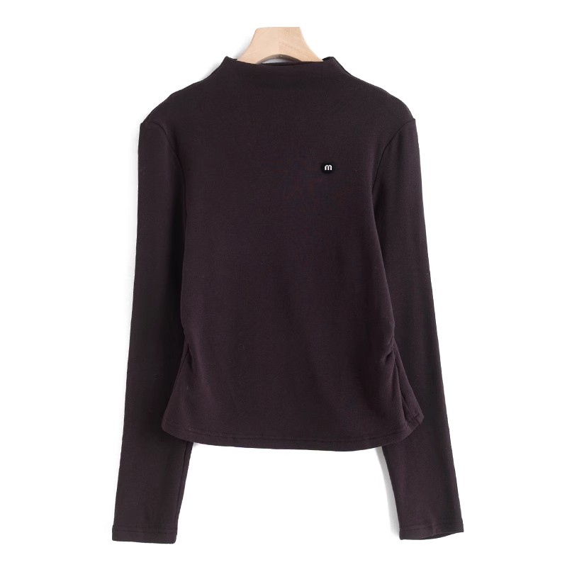 针织磨毛半高领 微收腰简约纯色系打底T恤女秋冬C10423