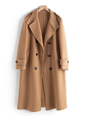 气质翻领宽松中长款羊毛大衣女 廓形双面呢外套保暖S07353