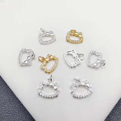 保色14k镶钻KT猫吊坠猫爪双面磁