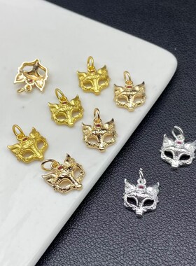 14k保色镶锆石狐狸面具美甲吊坠