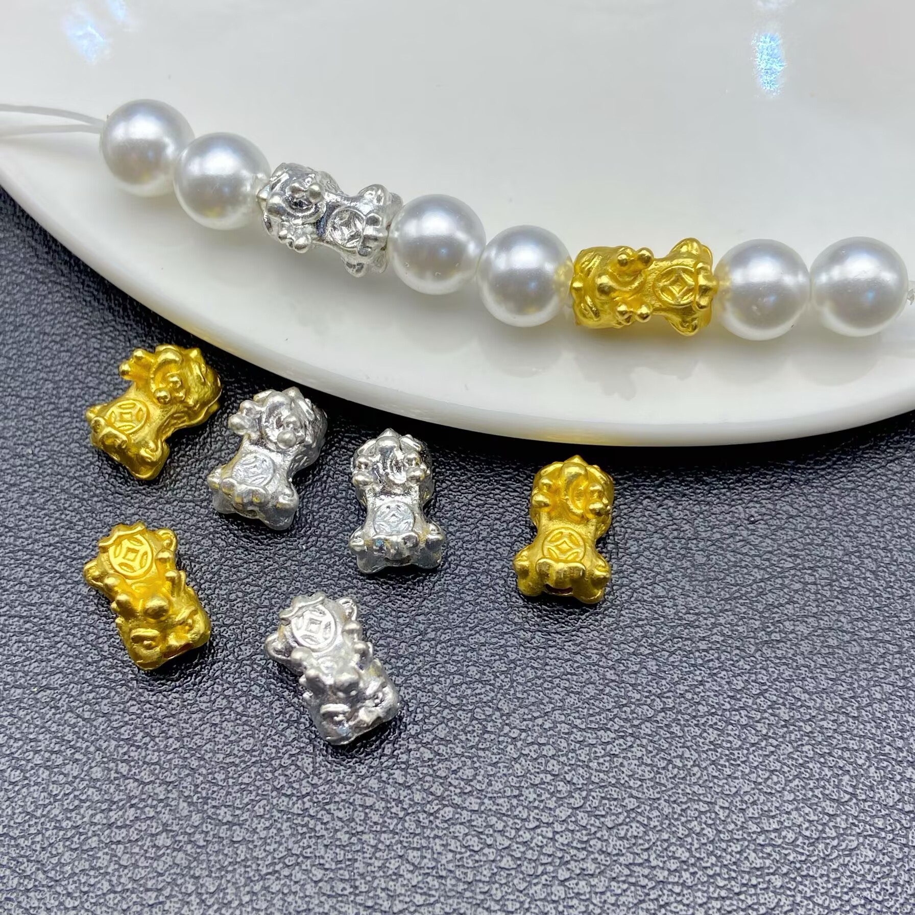 18k新款哑金diy国风貔恘饰品通孔