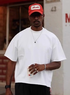 SGC美式卷边宽松短款t恤男女Boxy短宽版型纯棉cleanfit小圆领短袖