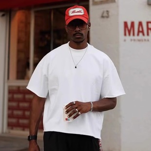 型纯棉cleanfit小圆领短袖 t恤男女Boxy短宽版 卷边宽松短款 SGC美式