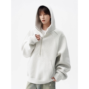 外 秋冬宽松boxy短款 法国Anseola重磅美式 高街连帽卫衣男2025新款