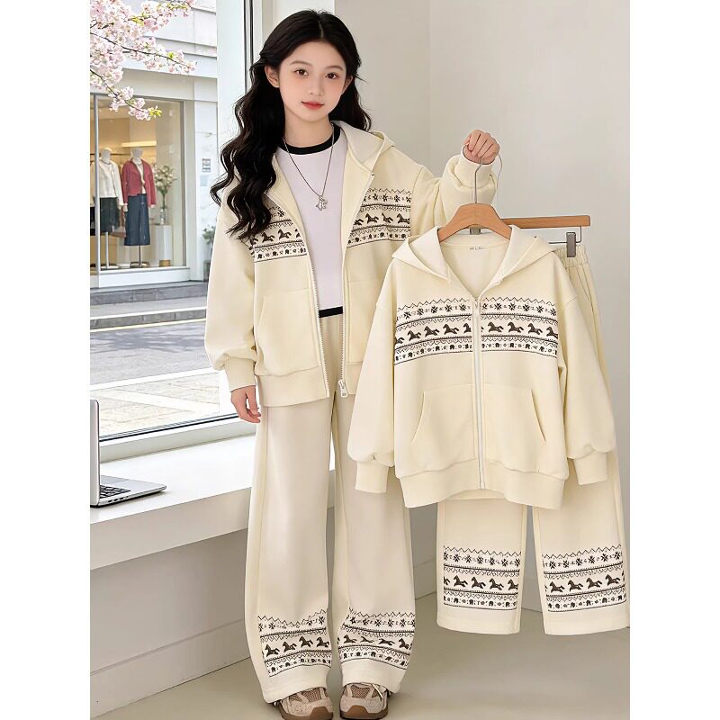 女童运动套装春款2026新款韩版休闲中大童卫衣两件套春装穿搭洋气