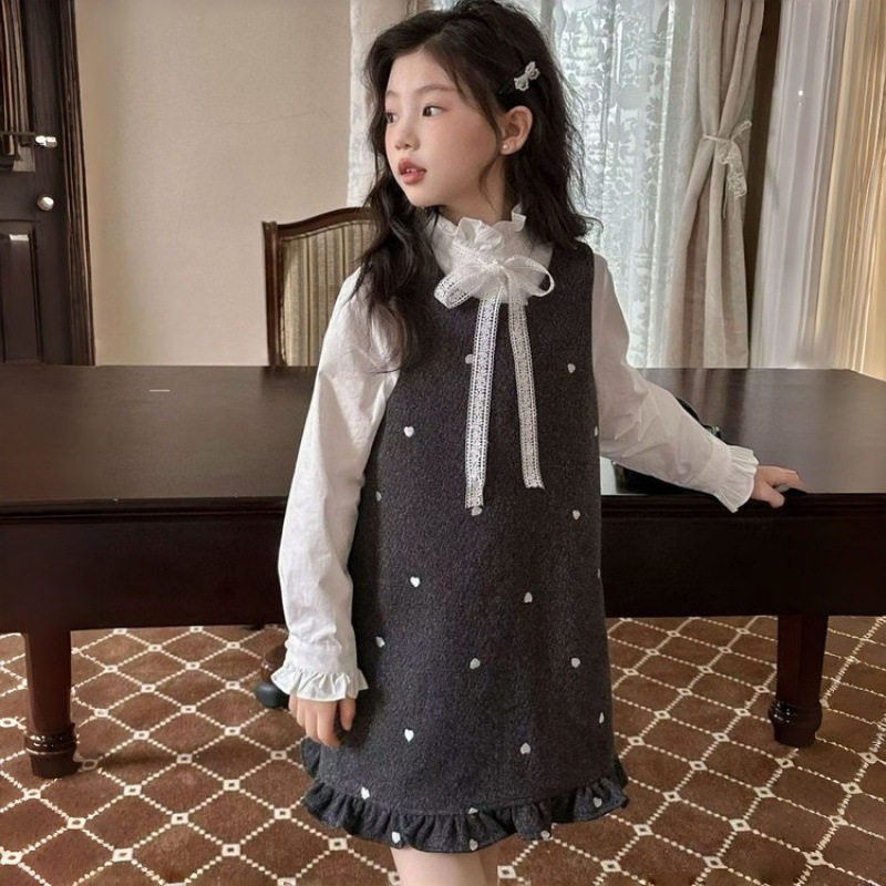 韩版2025秋冬季新款女童小香风套装裙中大童儿童背心裙衬衫两件套