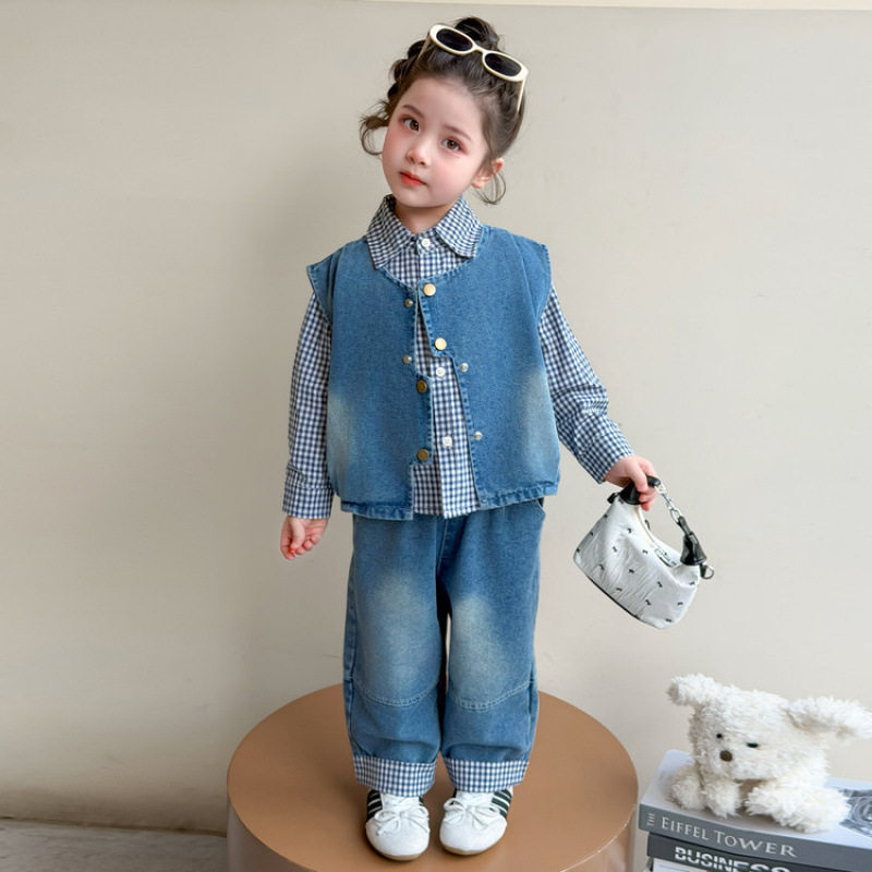 女童牛仔套装春装2026新款洋气时髦儿童春季韩系穿搭女宝三件童装