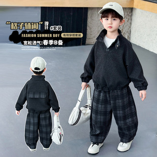 男童春季宽松卫衣套装2026新款儿童男孩春秋帅气运动休闲两件套潮