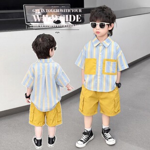 男童夏套装短袖衬衫2026新款小宝宝酷帅少爷衣服两件套多巴胺穿搭