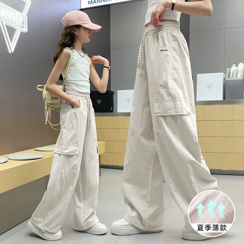 女童夏季裤子2026新款初中生直筒阔腿裤夏日防蚊裤儿童夏装工装裤