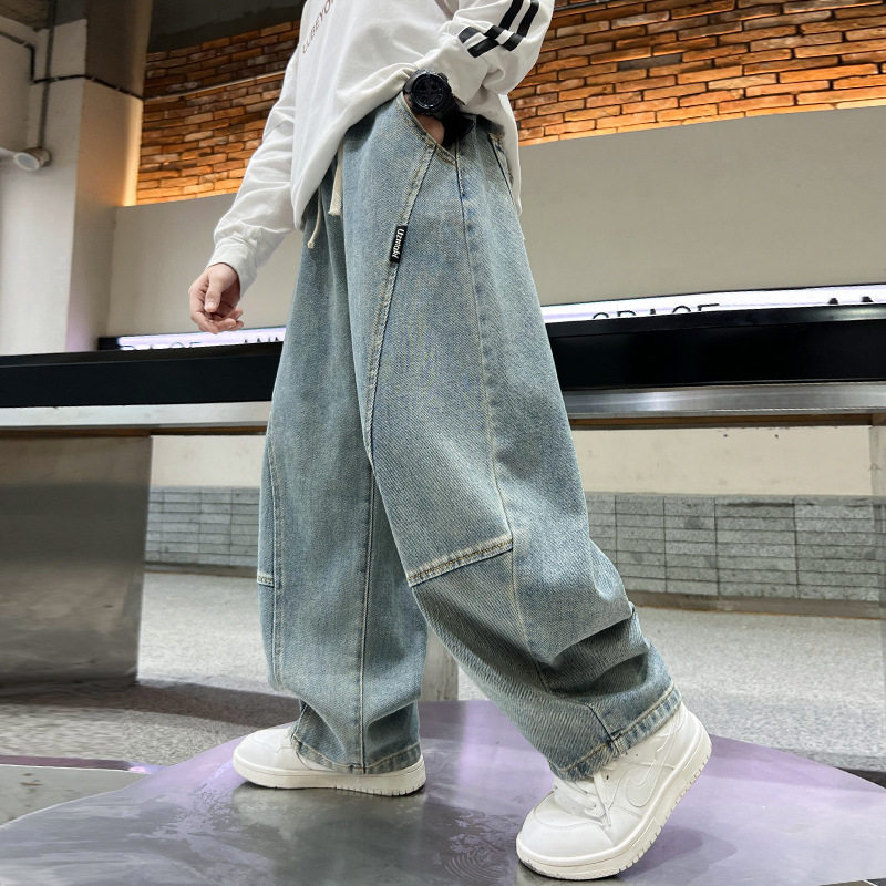 炸街浅色男童牛仔裤春秋2026新款春装裤子儿童休闲阔腿裤男孩帅气