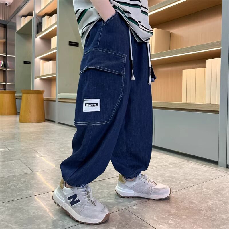 男童天丝牛仔裤夏季薄款2026新款潮儿童防蚊裤宽松男孩工装裤帅气