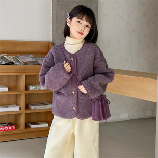 女童冬装皮毛一体上衣2025冬季新款儿童洋气加绒加厚大童毛绒外套