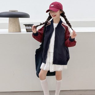 女童外套春秋款2026新款洋气儿童春装夹克衫女孩大童超好看棒球服