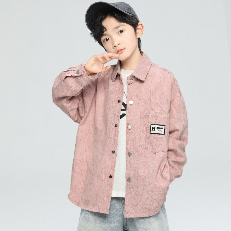 男童衬衫春秋款2026新款春季中大儿童男孩春装长袖衬衣外套酷帅潮