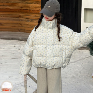 女童碎花棉衣冬季外穿羽绒棉服儿童童装韩系面包服加厚连帽外套潮