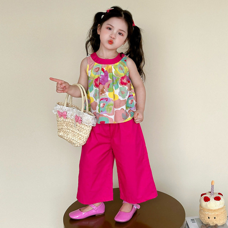女童套装夏季2026新款洋气儿童花朵背心夏装时髦女童装两件套炸街