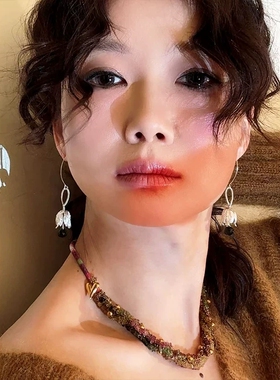 《花骨朵儿的蛋》黄色水晶与蓝色石英石遇上925纯银中长耳环