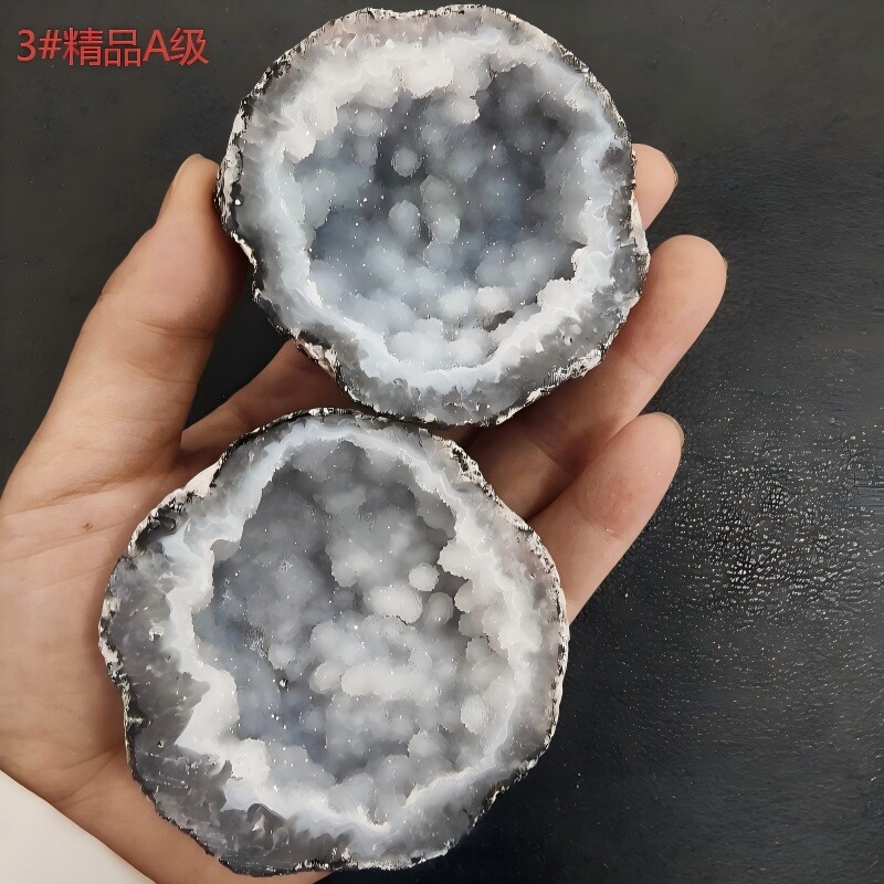 墨西哥青皮玛瑙晶洞对切配对精品a级厂家摆件跨境直播