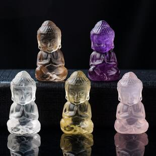 东海天然白粉紫水晶宝宝佛如来佛雕刻件水晶原石diy饰品吊坠摆件
